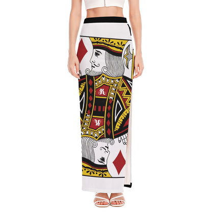 King Of Diamonds Playing Card Print High Slit Maxi Skirt