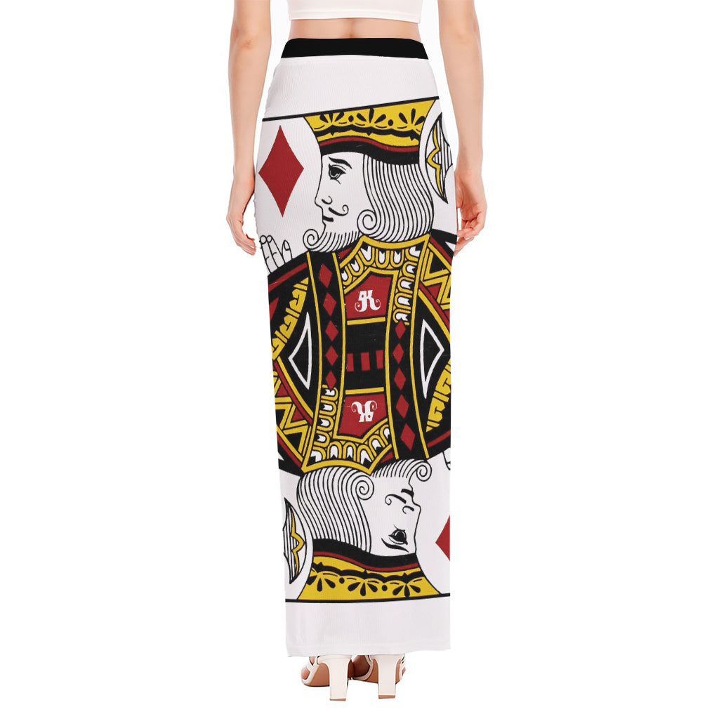 King Of Diamonds Playing Card Print High Slit Maxi Skirt