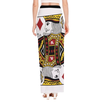 King Of Diamonds Playing Card Print High Slit Maxi Skirt