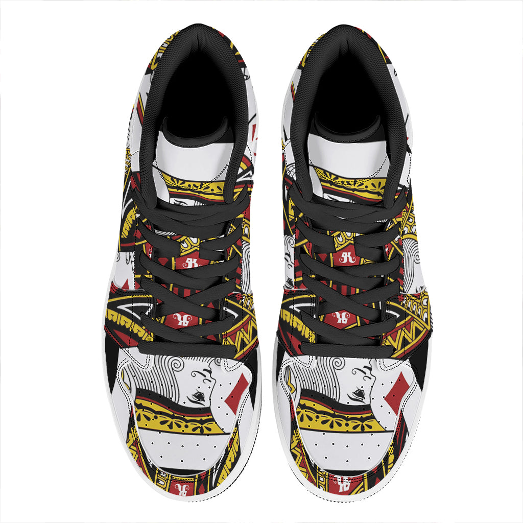 King Of Diamonds Playing Card Print High Top Leather Sneakers