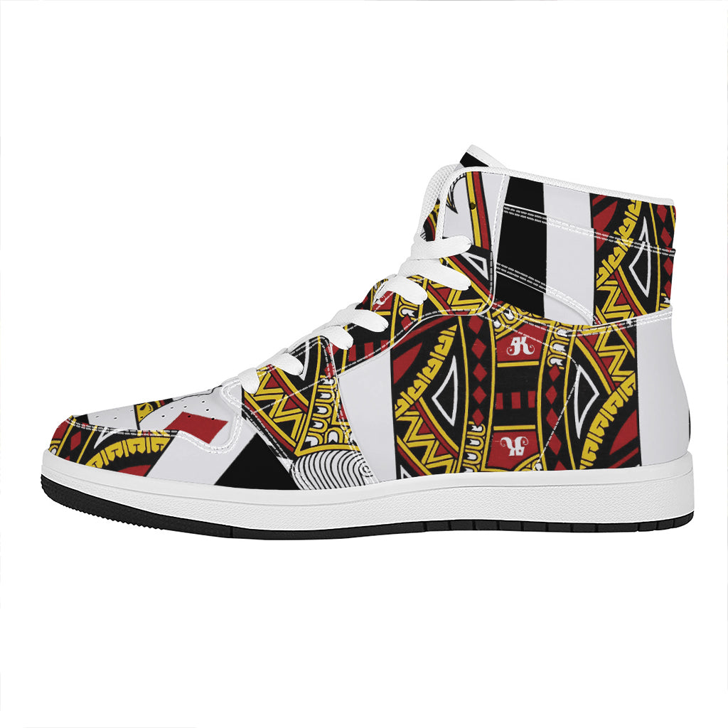 King Of Diamonds Playing Card Print High Top Leather Sneakers