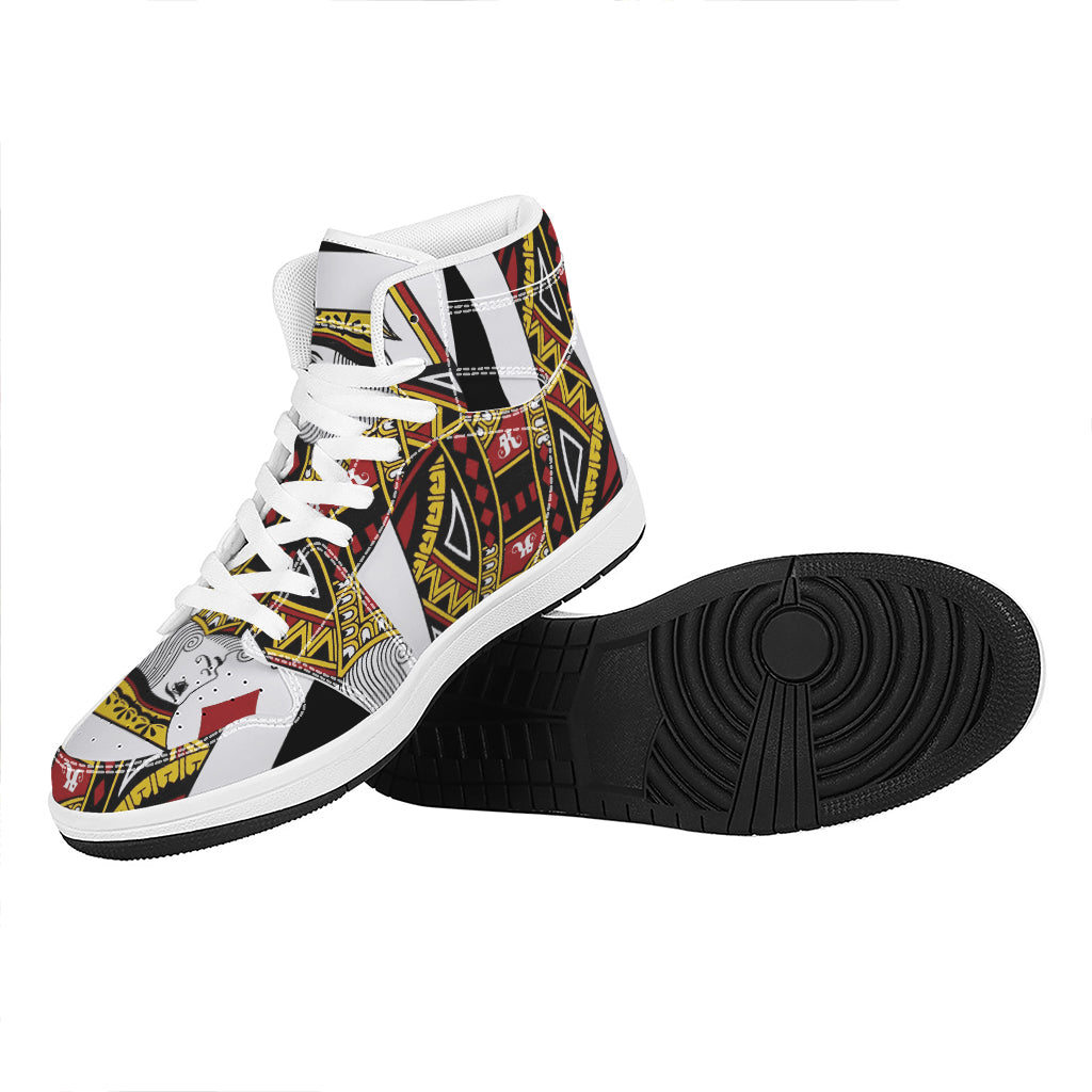 King Of Diamonds Playing Card Print High Top Leather Sneakers