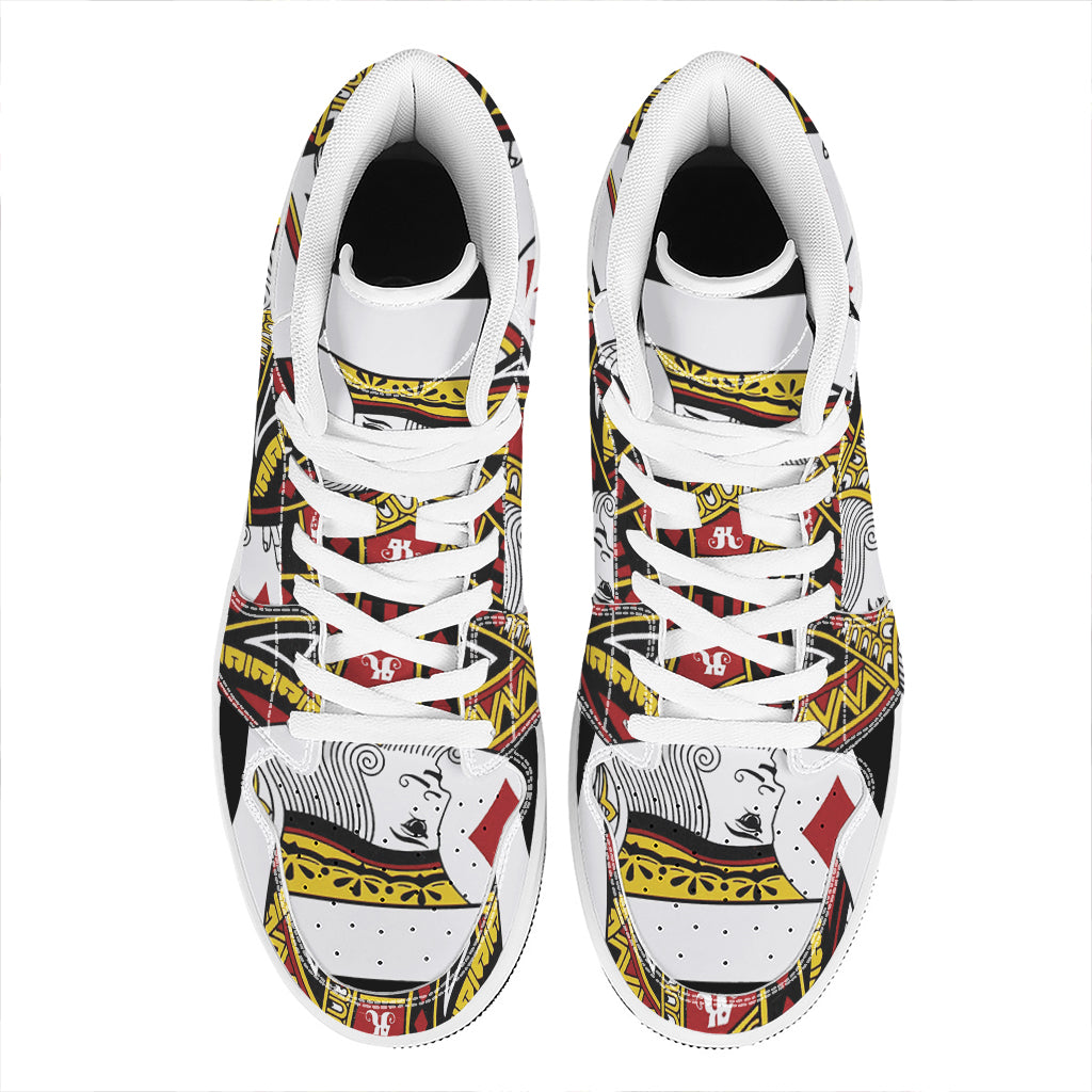 King Of Diamonds Playing Card Print High Top Leather Sneakers