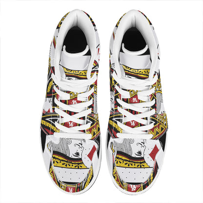 King Of Diamonds Playing Card Print High Top Leather Sneakers