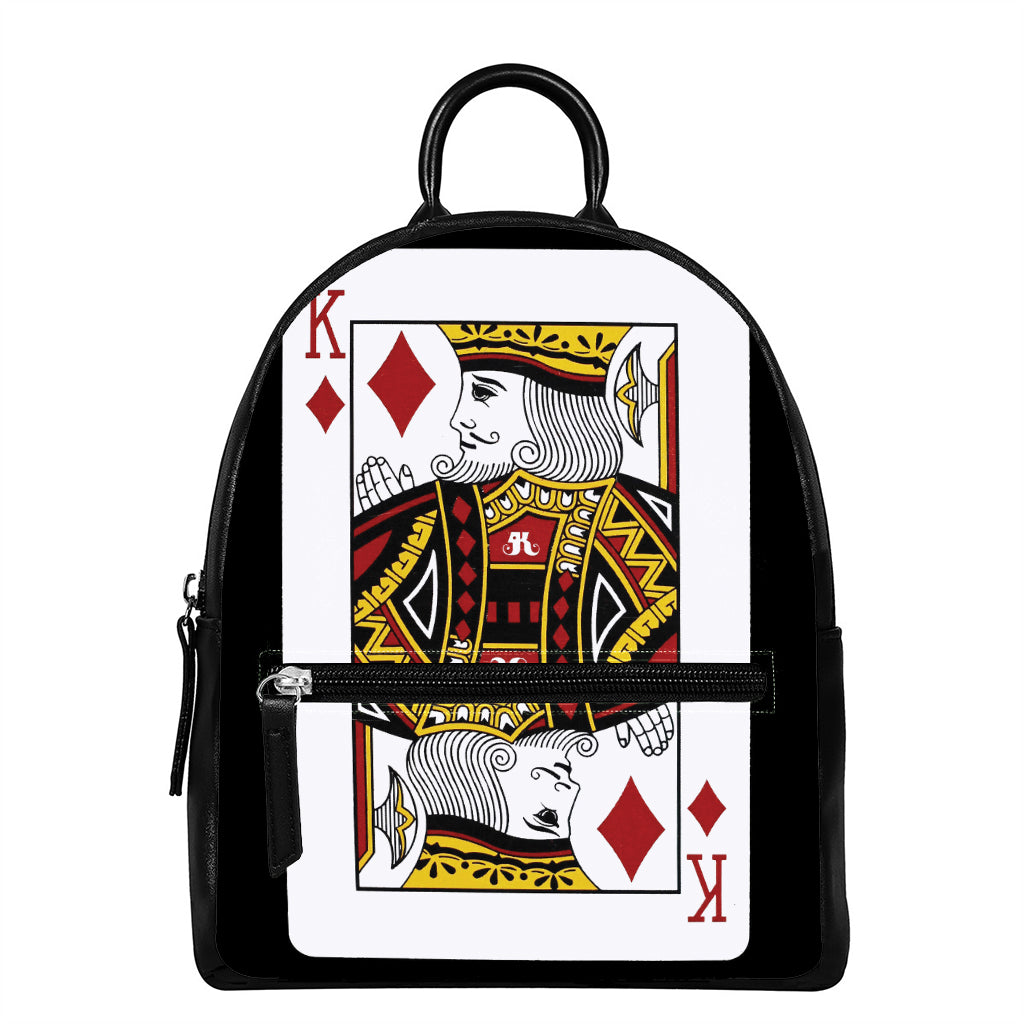 King Of Diamonds Playing Card Print Leather Backpack