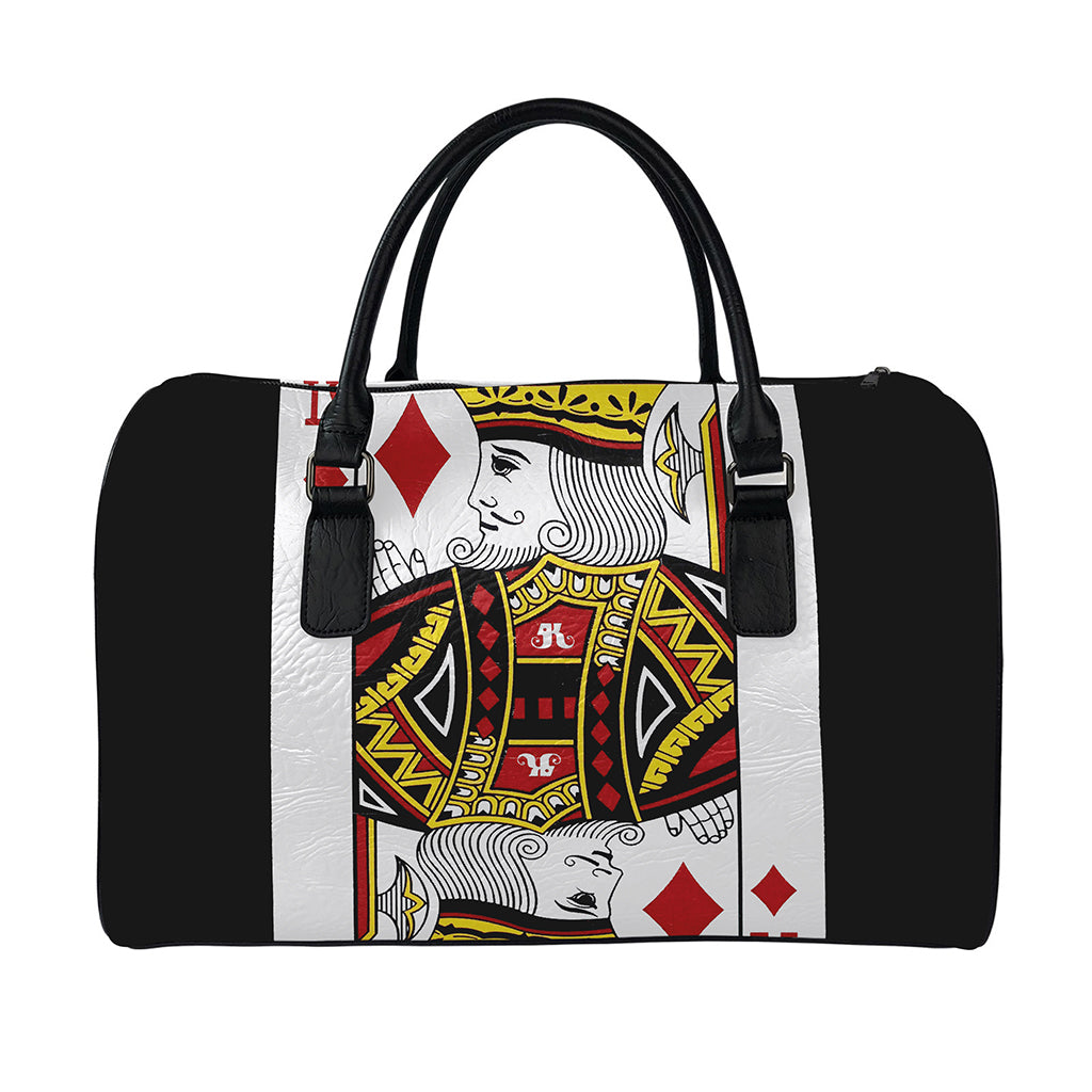 King Of Diamonds Playing Card Print Leather Duffle Bag