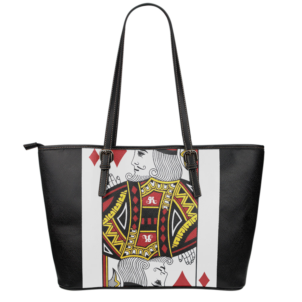 King Of Diamonds Playing Card Print Leather Tote Bag