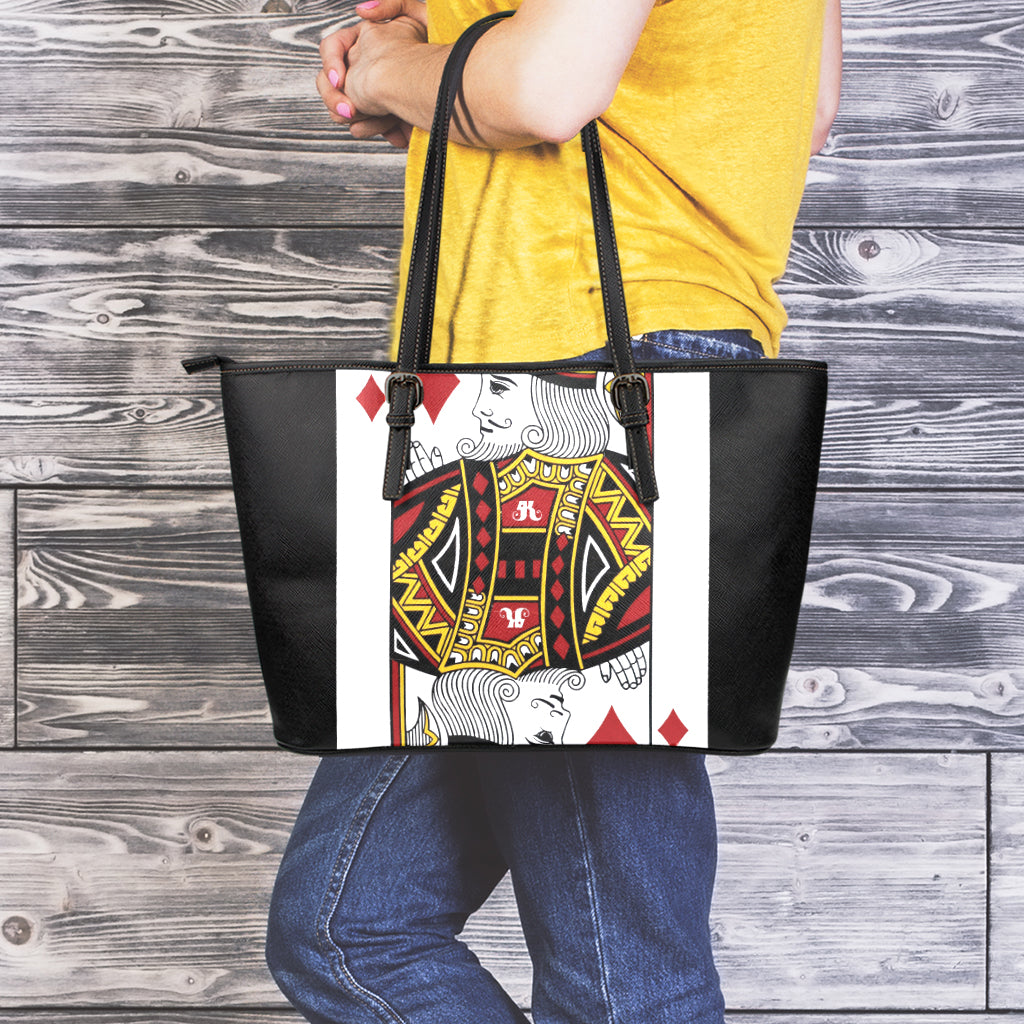 King Of Diamonds Playing Card Print Leather Tote Bag