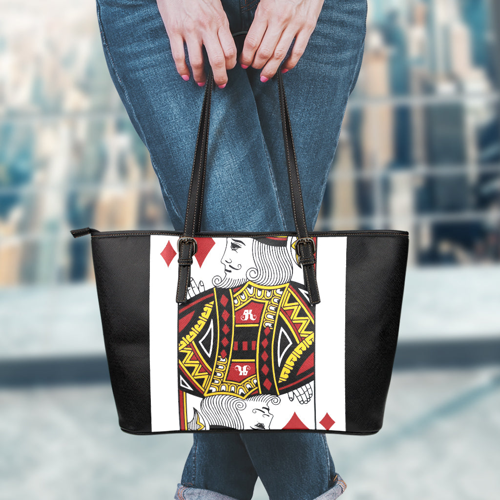 King Of Diamonds Playing Card Print Leather Tote Bag