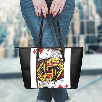King Of Diamonds Playing Card Print Leather Tote Bag