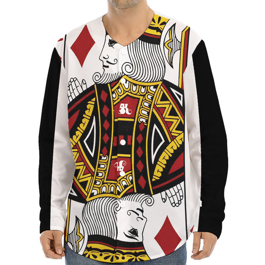 King Of Diamonds Playing Card Print Long Sleeve Baseball Jersey