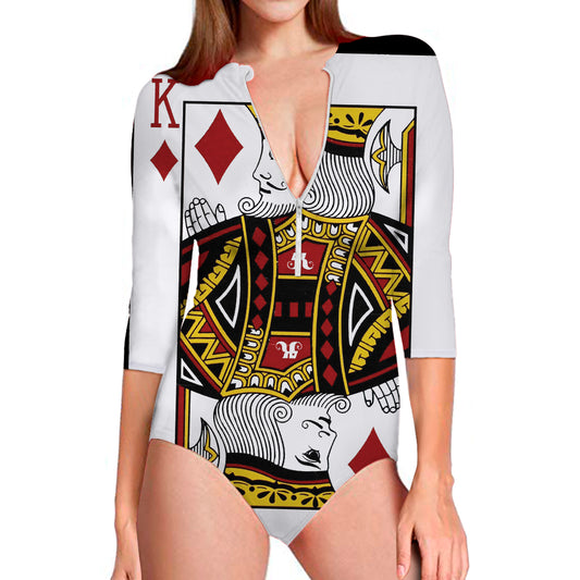 King Of Diamonds Playing Card Print Long Sleeve Swimsuit