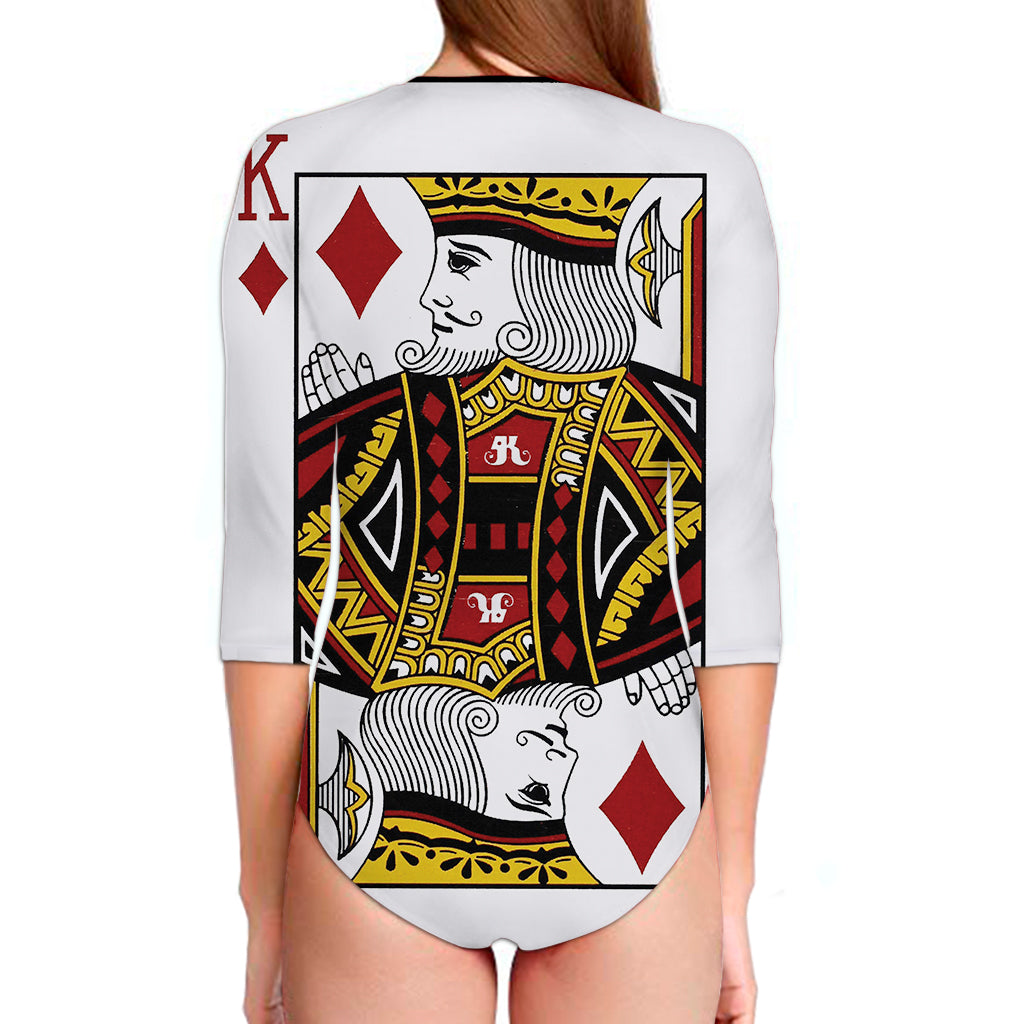 King Of Diamonds Playing Card Print Long Sleeve Swimsuit