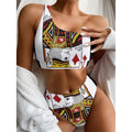 King Of Diamonds Playing Card Print One Shoulder Bikini Set