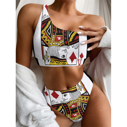 King Of Diamonds Playing Card Print One Shoulder Bikini Top