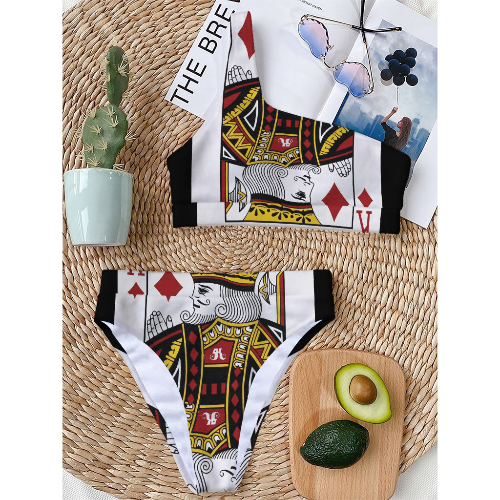 King Of Diamonds Playing Card Print One Shoulder Bikini Top