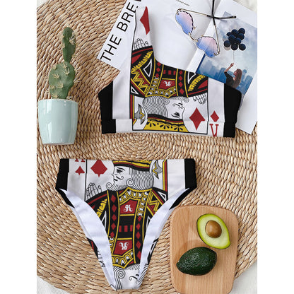 King Of Diamonds Playing Card Print One Shoulder Bikini Top