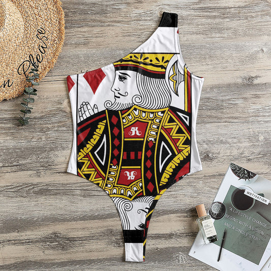 King Of Diamonds Playing Card Print One Shoulder Bodysuit