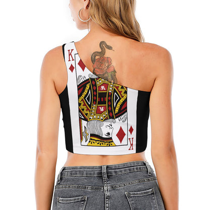 King Of Diamonds Playing Card Print One Shoulder Crop Top