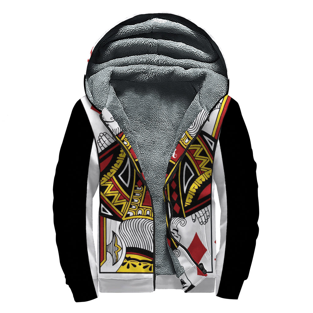 King Of Diamonds Playing Card Print Sherpa Lined Zip Up Hoodie