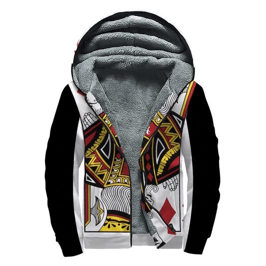 King Of Diamonds Playing Card Print Sherpa Lined Zip Up Hoodie
