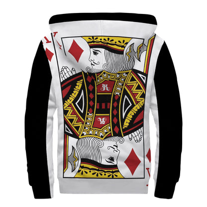 King Of Diamonds Playing Card Print Sherpa Lined Zip Up Hoodie