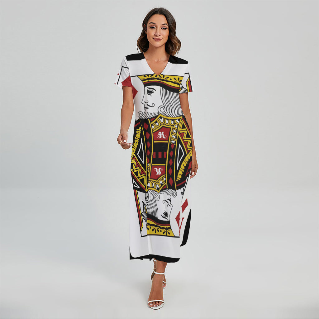 King Of Diamonds Playing Card Print Short Sleeve Maxi Dress