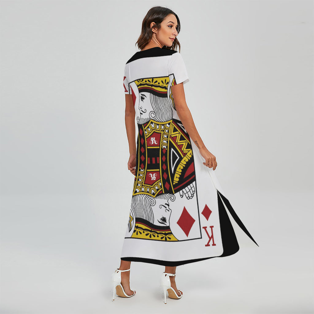 King Of Diamonds Playing Card Print Short Sleeve Maxi Dress