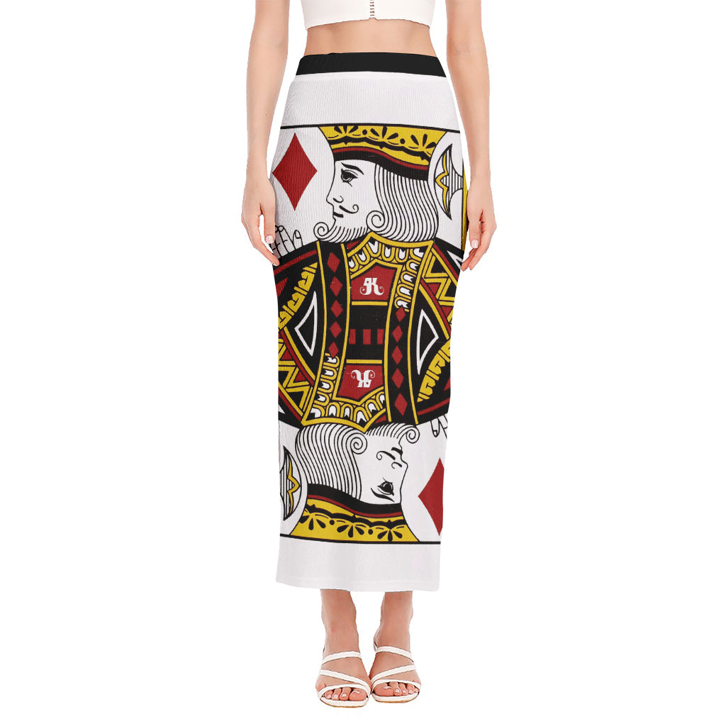 King Of Diamonds Playing Card Print Side Slit Maxi Skirt