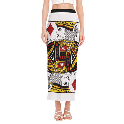 King Of Diamonds Playing Card Print Side Slit Maxi Skirt