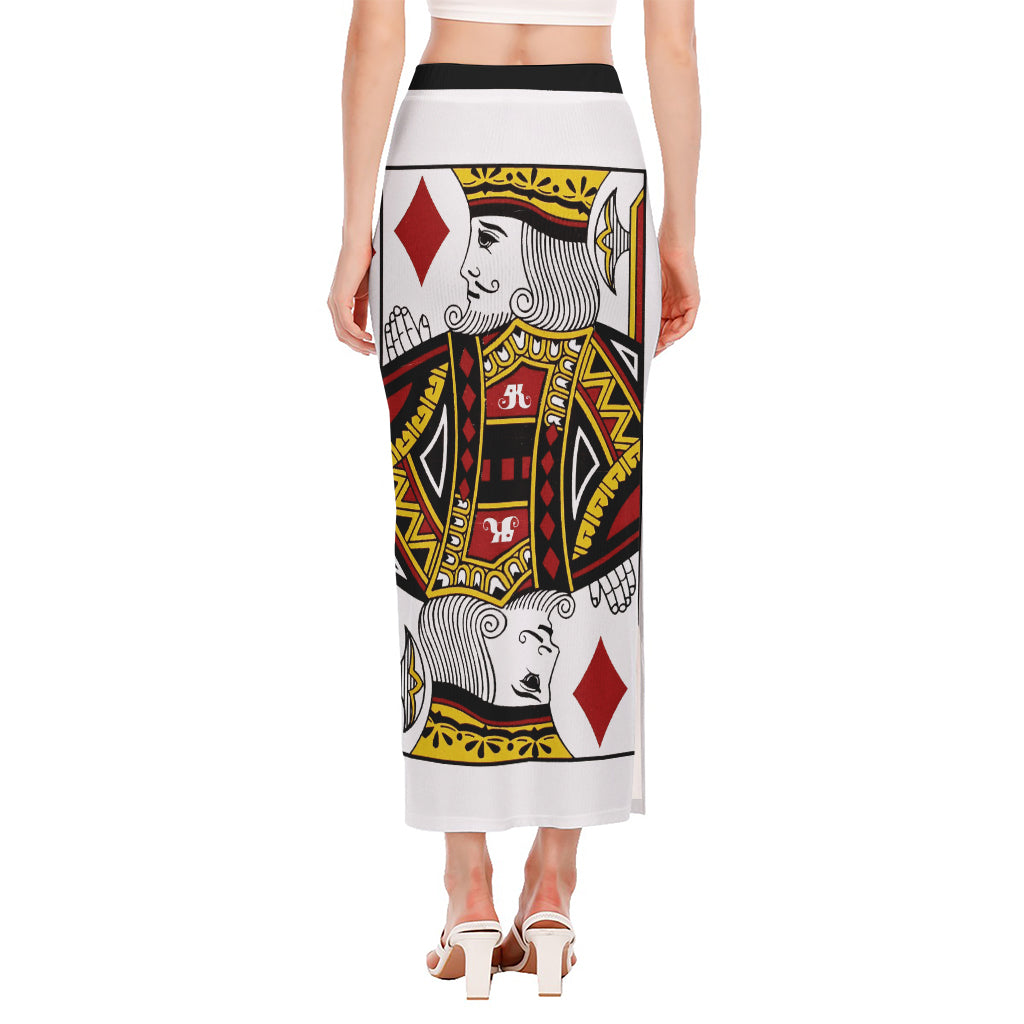 King Of Diamonds Playing Card Print Side Slit Maxi Skirt