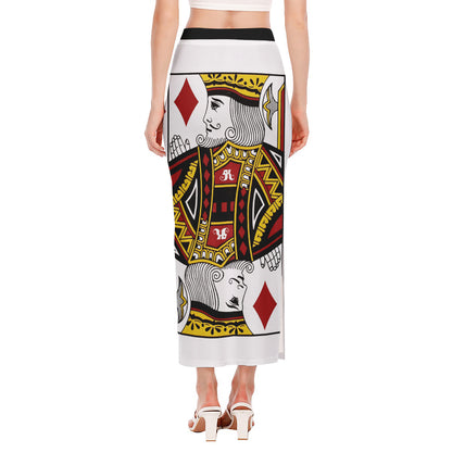 King Of Diamonds Playing Card Print Side Slit Maxi Skirt