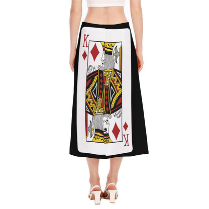 King Of Diamonds Playing Card Print Side Slit Midi Skirt