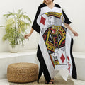 King Of Diamonds Playing Card Print Silk V-Neck Kaftan Dress