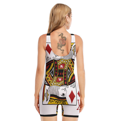 King Of Diamonds Playing Card Print Sleeveless One Piece Swimsuit