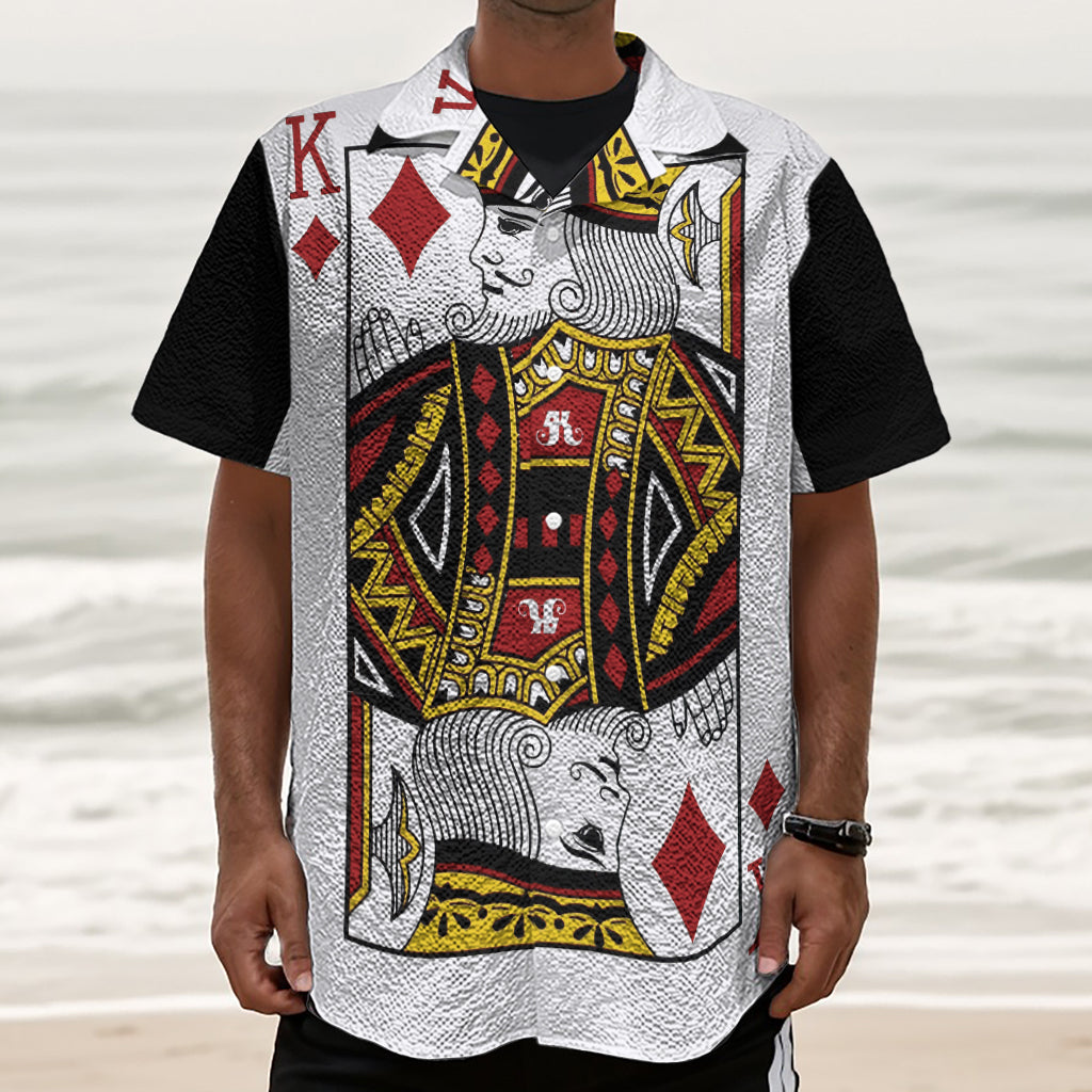 King Of Diamonds Playing Card Print Textured Short Sleeve Shirt