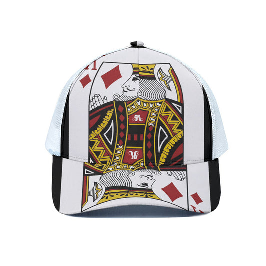King Of Diamonds Playing Card Print White Mesh Trucker Cap