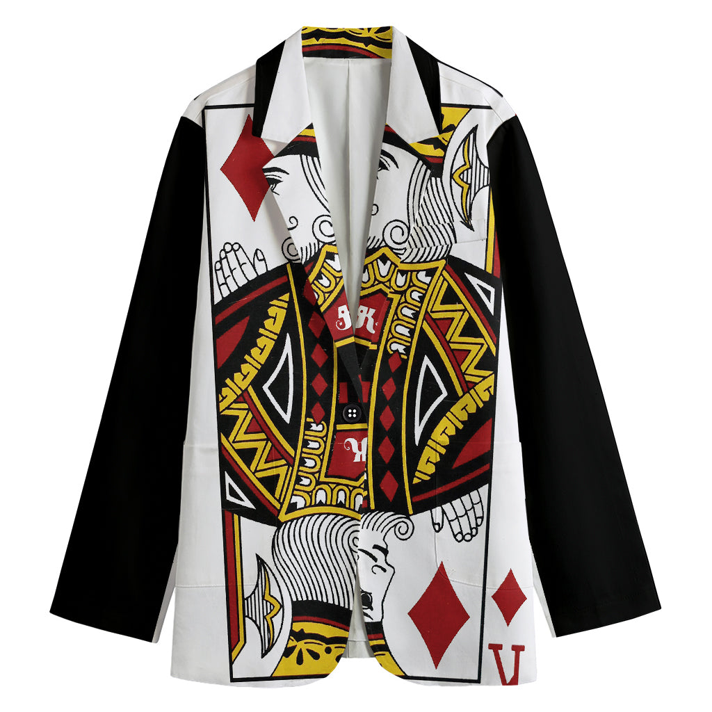 King Of Diamonds Playing Card Print Women's Cotton Blazer
