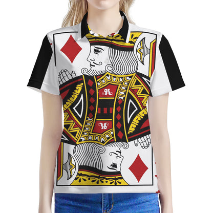 King Of Diamonds Playing Card Print Women's Polo Shirt