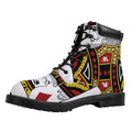 King Of Diamonds Playing Card Print Padded Collar Lace Up Boots