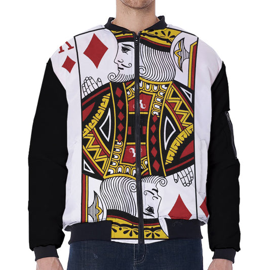King Of Diamonds Playing Card Print Zip Sleeve Bomber Jacket