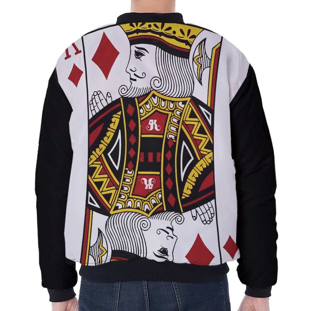 King Of Diamonds Playing Card Print Zip Sleeve Bomber Jacket
