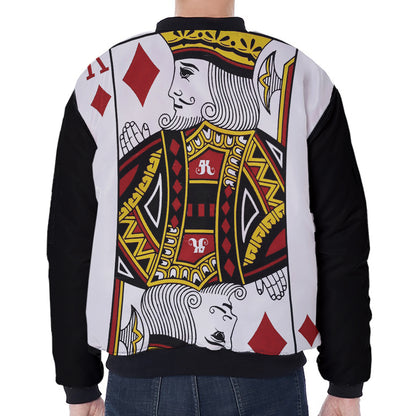 King Of Diamonds Playing Card Print Zip Sleeve Bomber Jacket