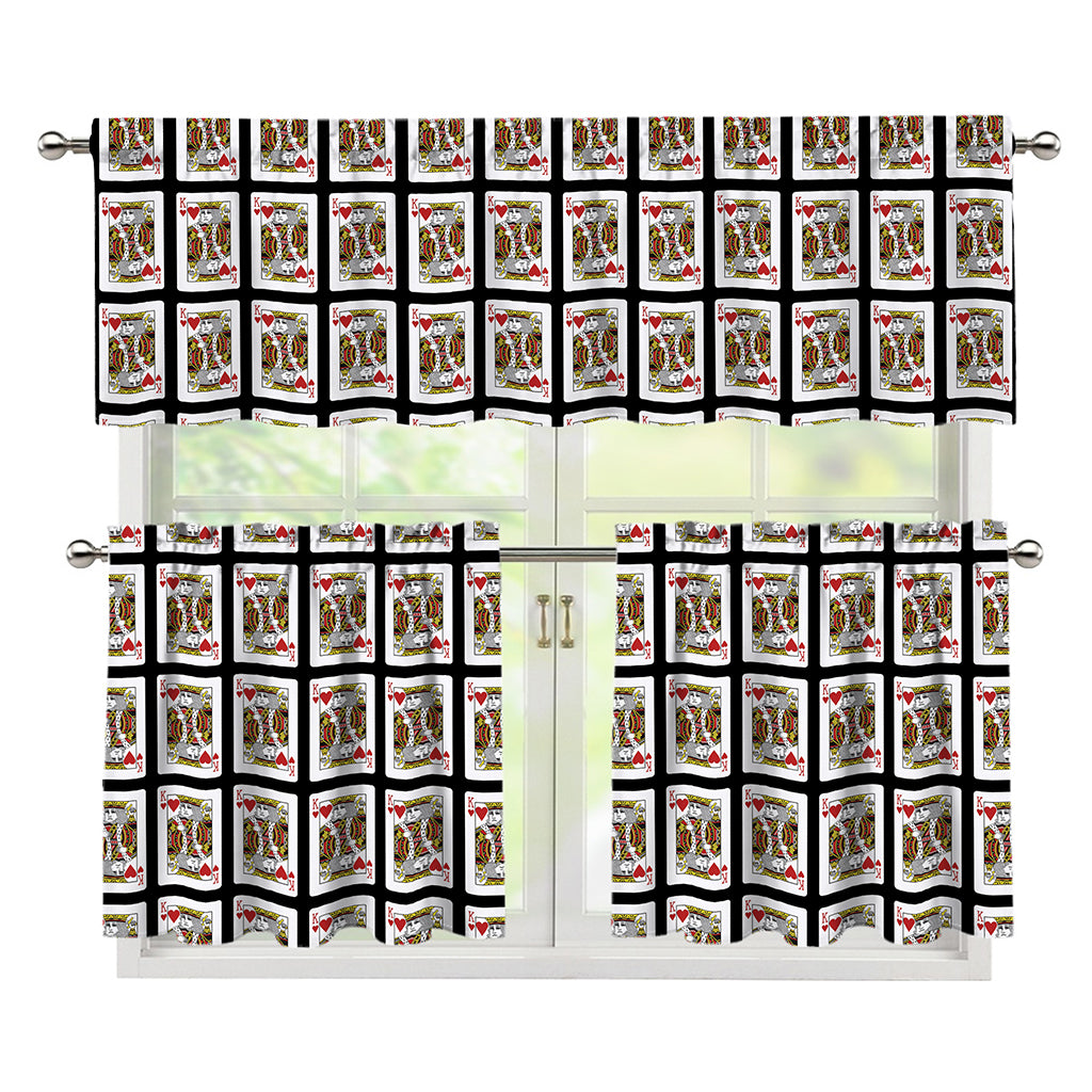 King Of Hearts Pattern Print 3 Piece Kitchen Curtains