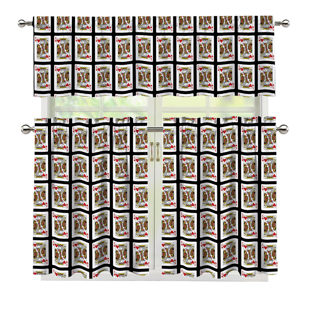 King Of Hearts Pattern Print 3 Piece Kitchen Curtains