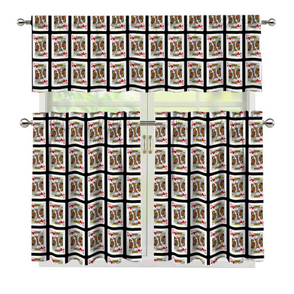 King Of Hearts Pattern Print 3 Piece Kitchen Curtains