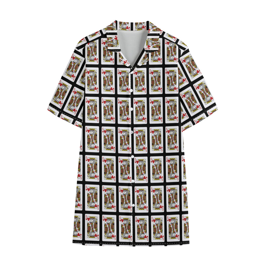 King Of Hearts Pattern Print Cotton Hawaiian Shirt