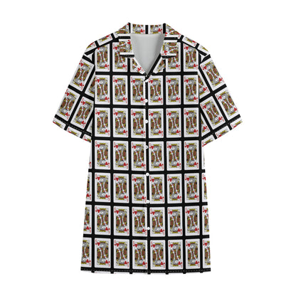 King Of Hearts Pattern Print Cotton Hawaiian Shirt