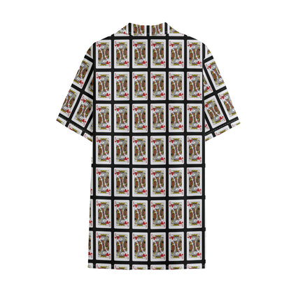 King Of Hearts Pattern Print Cotton Hawaiian Shirt