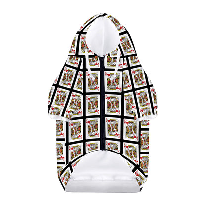 King Of Hearts Pattern Print Dog Zip Up Hoodie